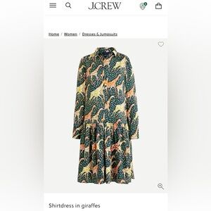 Jcrew drop waist shirt dress in Giraffes. Size S. Well loved great condition.